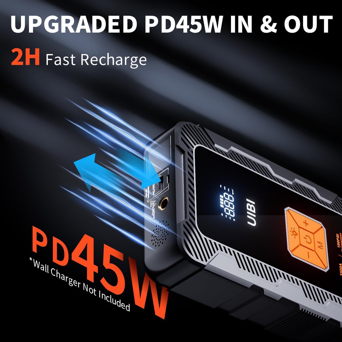 X7 Jump Starter with Air Compressor 160PSI, 3500A Car Battery Jumper Starter PD45W Fast Charge, 24000mAh Portable Tire Inflator 12V Jump Box Booster Charger for 10L Gas or 8.5L Diesel Engine