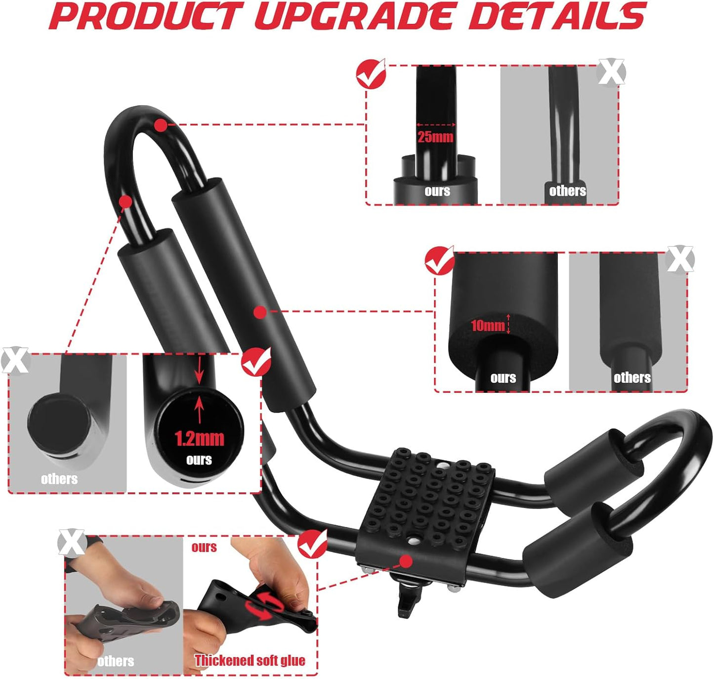 FORWODE Heavy Duty Kayak Roof Rack, 1 Pair J-Bar Kayak Rack with 2 Ratchet Tie, 2 S-Hook Ratchet Straps, 2 Anchor Belts for Kayak Canoe Boat Surf Ski on SUV Car Truck Crossbar