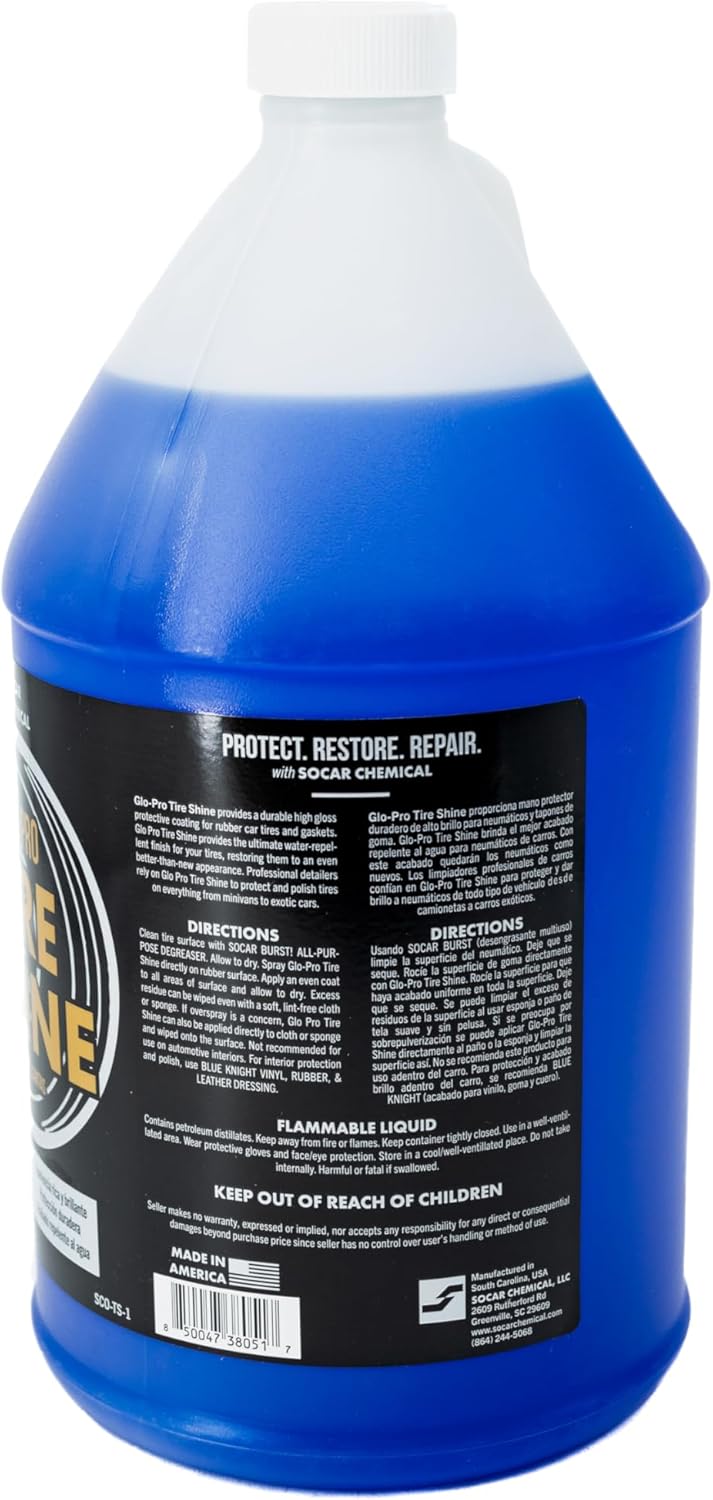 Glo-Pro Tire Shine, 128 oz, 1 Gallon, High Gloss Tire Dressing, Professional Wet Tire Dressing, Water Repellant, Long Lasting