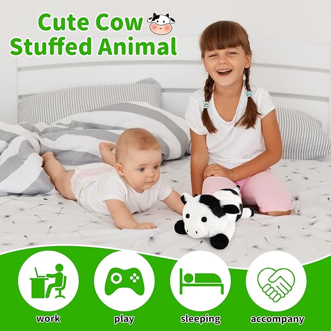 Weighted Stuffed Animals,10 inch Weighted Cow Stuffed Animals,Cute Cow Plushie Dolls Plush Pillow Birthday Gifts for Kids Boys Girls