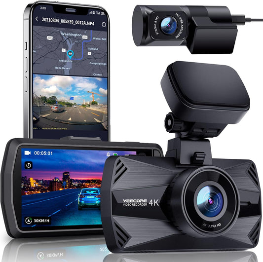 Real 4K 30fps Dash Cam Front and Rear, 2 Channel HDR with Top-Level Sensor, 5.8GHz Wi-Fi GPS G-Sensor 3.3'' Big IPS, Super Night Vision, Parking Mode, Dash Camera for Cars with App, Support 512GB Max
