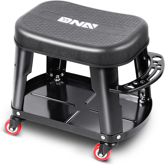 DNA MOTORING TOOLS-00252 Removable Rolling Garage Stool with Seat Cushion & Tool Tray Plate,300lbs Max Weight Capacity
