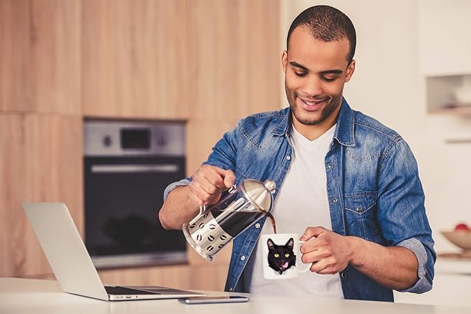 Winston & Bear Thirsty Black Cat Coffee Mug - Funny Ceramic Coffee Mug Gift for Cat Lovers - Cute Novelty Cup for Men and Women (11oz)