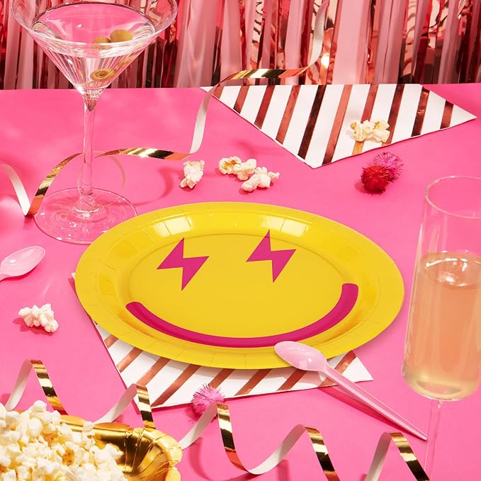 Whaline Preppy Paper Plates Smile Face Disposable Plates 4 Styles Dinner Plates Set 9 Inch Groovy Dessert Plates for Party Supplies Table Decor, 40Pcs
