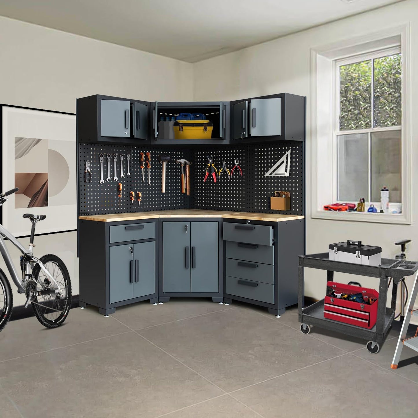 Garage Storage Cabinet System Corner Workshop Set 10-Pcs Garage Cabinets and Storage System for Tool Organization