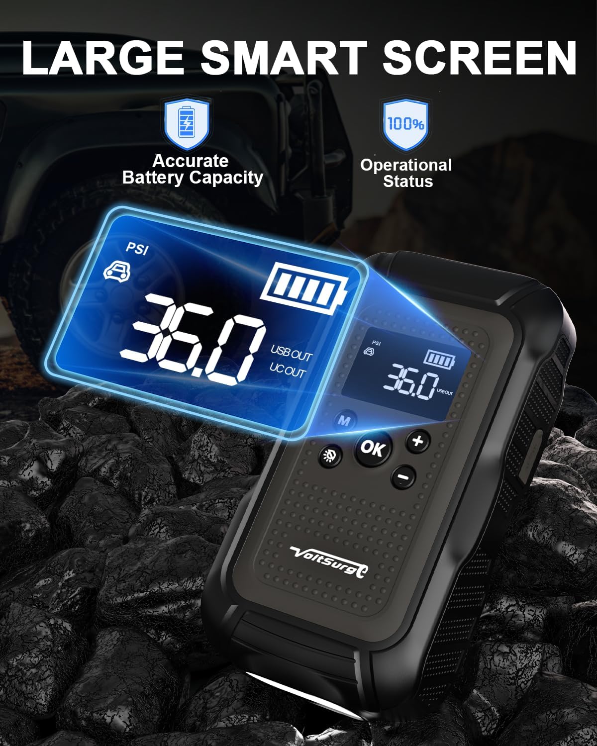 7000A Jump Starter with Air Compressor, VoltSurge 150PSI Battery Charger Pack (All Gas/10.0L Diesel), 12V Battery Jumper Starter Portable, Car Jump Box with Large LCD Display