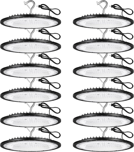 12 Pack 240W UFO LED High Bay Lights,120VAC IP66 Waterproof,40000LM 5000K Daylight, 1050W MH/HPS with Plug Commercial Bay Lighting for Barn,Gym,Factory,Warehouse,Shop,Workshop,Gym,Garage