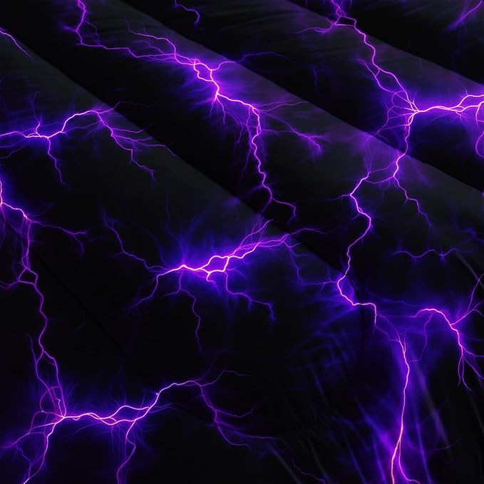 Violet Lightning Comforter Set Queen Thunder Bedding Sets 3PCS for Kids Teen Adult Violet Room Decor Ultra-Soft Lightweight Microfiber 1 Comforter with 2 Pillowcases