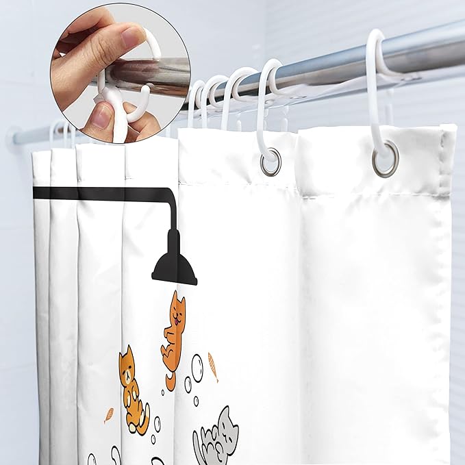 SVBright Cute Cat Shower Curtain for Kids Children 72Wx72L Inch Funny Cartoon Animal Raining Colorful Hilarious Lovely Pets Playing Water Bathroom Waterproof Polyester Fabric Bathtub 12 Pack Hooks