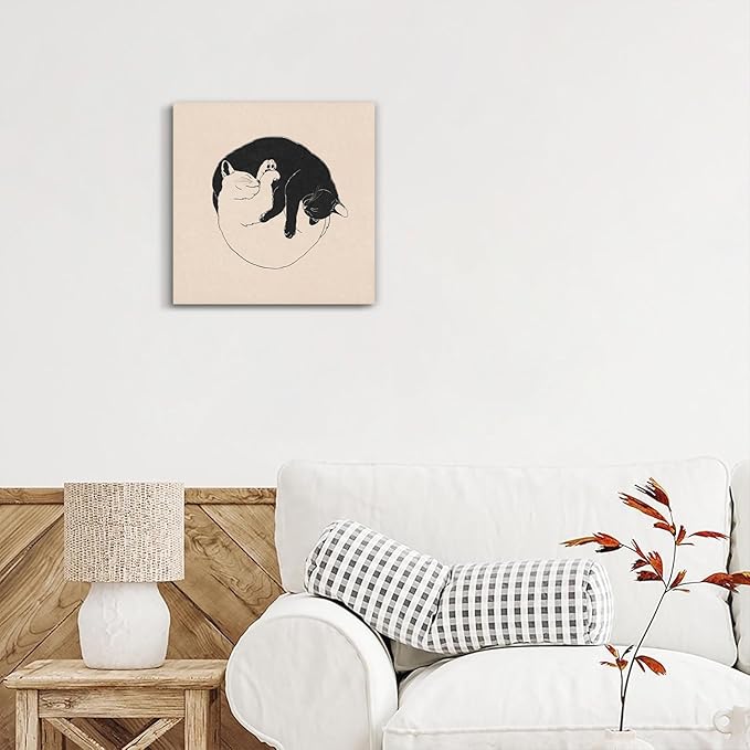 Black And White Cat Poster Vintage Cat Portrait Pictures Wall Decor Funny Cute Animals Painting Prints Aesthetic For Living Room Bedroom Bathroom Artwork Unframed Wall Art 16x16inch