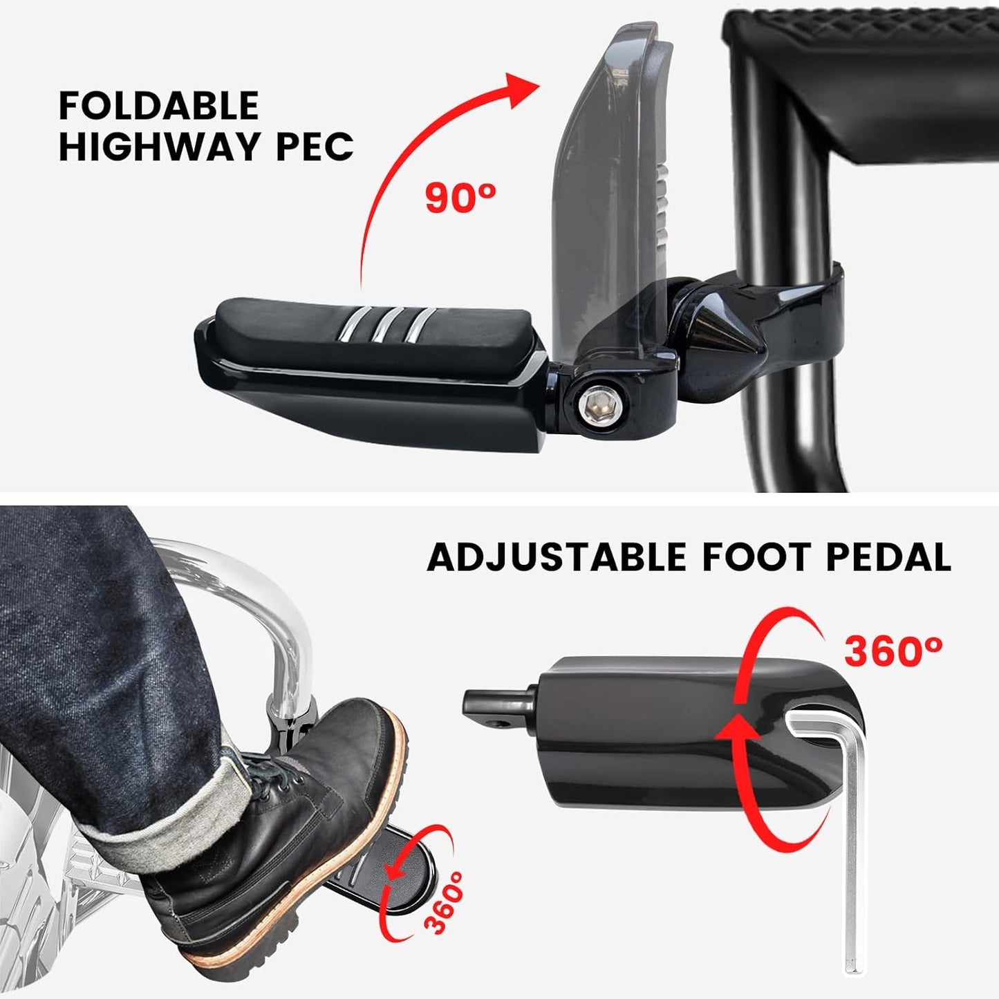 1.25" 32MM Motorcycle Adjustable Highway Pegs for Harley Davidson Touring Road King Road Glide Street Glide Electra Glide Dyna Sportster Softail 1 1/4" Crash Bar Highway Foot Pegs, Black