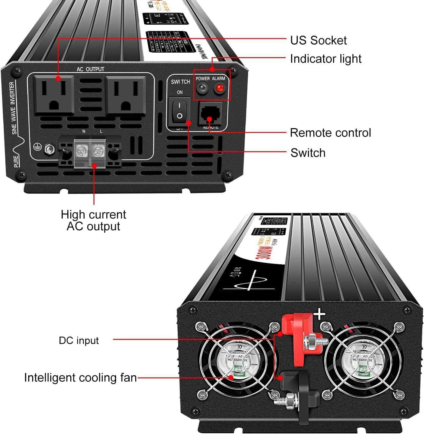 Xijia LCD-Display 3000W (Peak Power 6000W) dc 48v to 110V 120V ac 60HZ Pure sine Wave Solar Inverter for Home RV &Camping (DC48V (Range 40V-60V) 3000W)