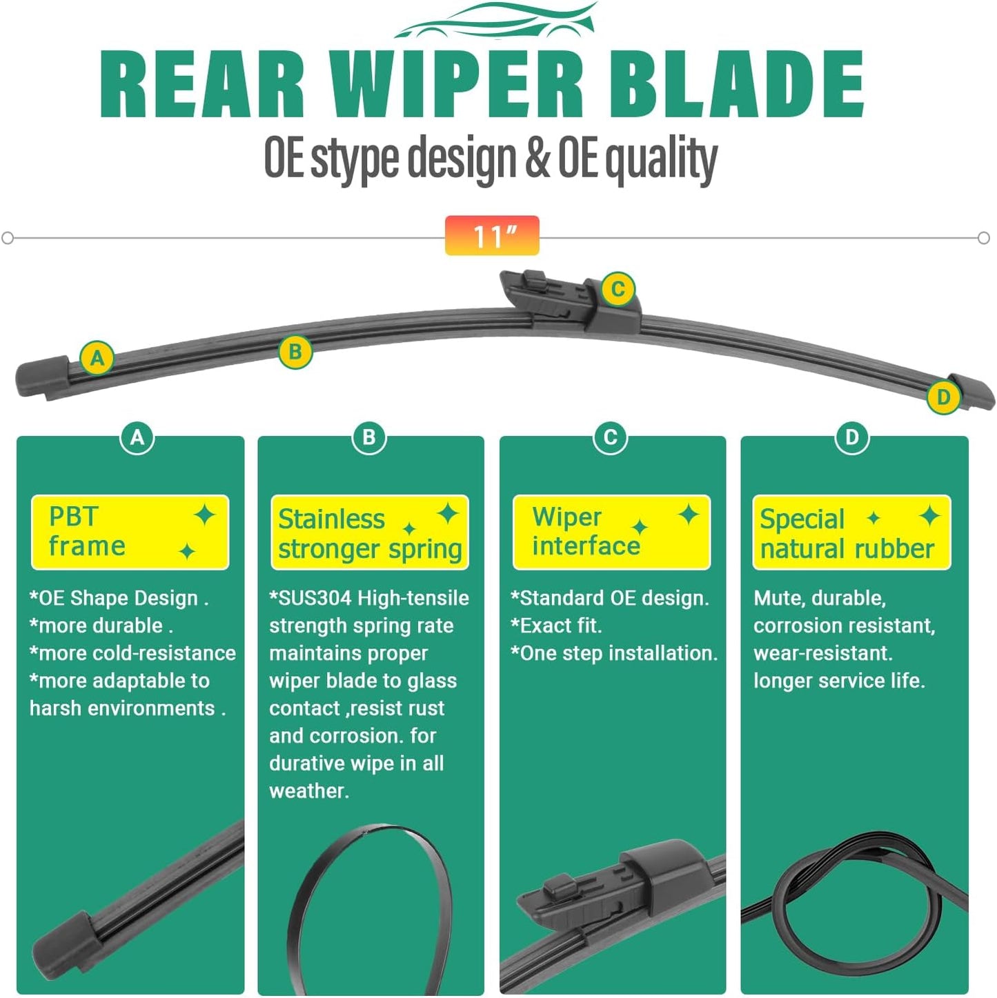 26" 18" 11" Windshield Wiper Blades Replacement for VW Volkswagen Golf GTI e-Golf MK7 MK7.5 2015 2016 2017 2018 2019 2020 2021 Premium All Weather Front Rear Wipers Set - OEM Quality (Pack of 3)