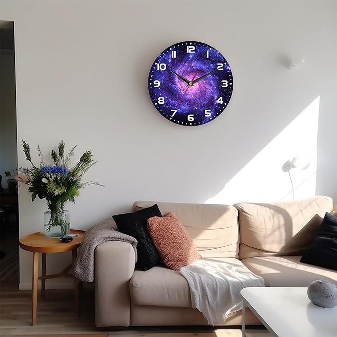 Wall Clock, 10 Inch Silent Non-Ticking Home Kitchen Decor, Battery Operated for Bathroom Bedroom Living Room Office(Cosmic Galaxy)