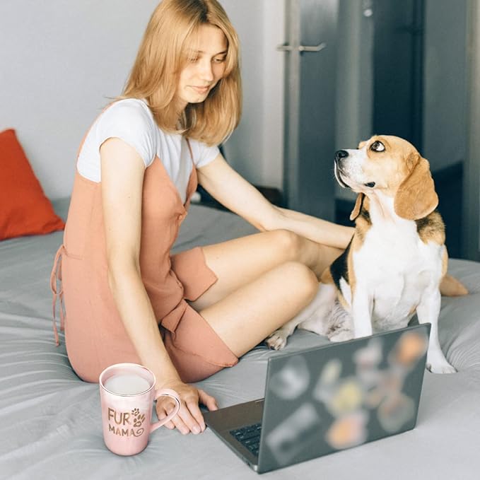 Cabtnca Dog Mom Gifts for Women, Fur Mama Mug, Fur Pet Mom Mothers Day Christmas Gifts, 14Oz Pink