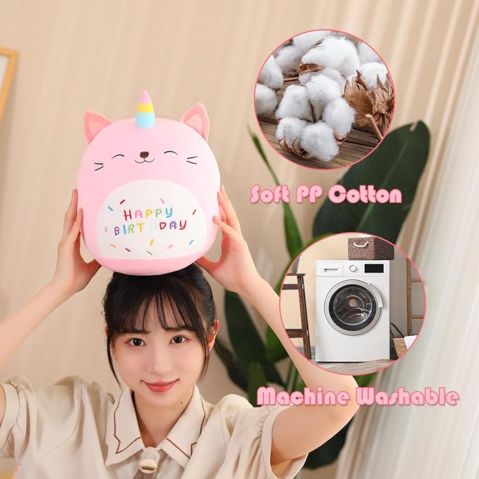 SQEQE Unicorn Cat Plush Kawaii Birthday Cat Plushies Pillow Cat Stuffed Animal Toy Soft Plushie Doll Gifts for Kids Decor(Caticorn, 8 Inch)