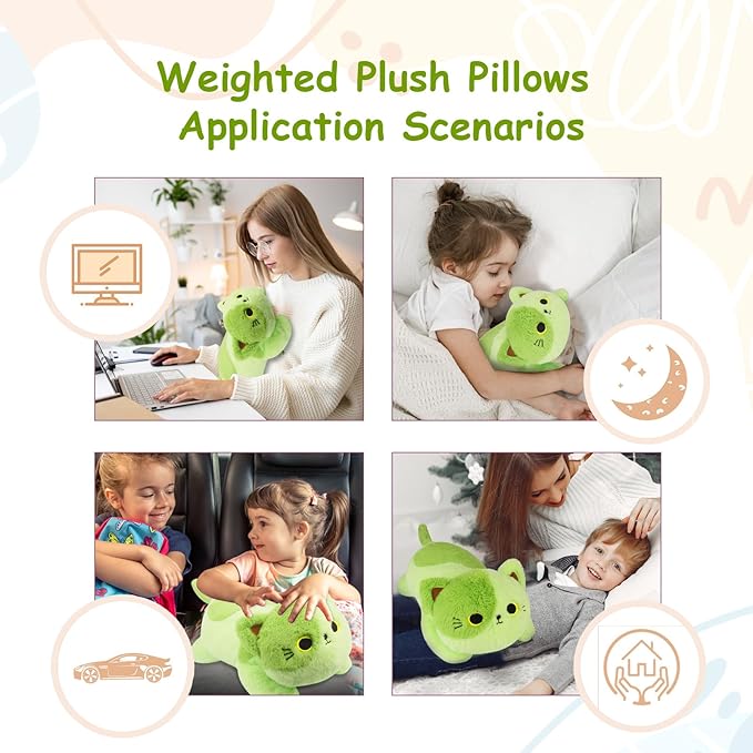 Weighted Avocado Cat Plush,Weighted Cat Stuffed Animal for Kids,Cute Cats Weighted Plushies Soft Avocado Pillow Birthdays Gifts for Kids Boys Girls