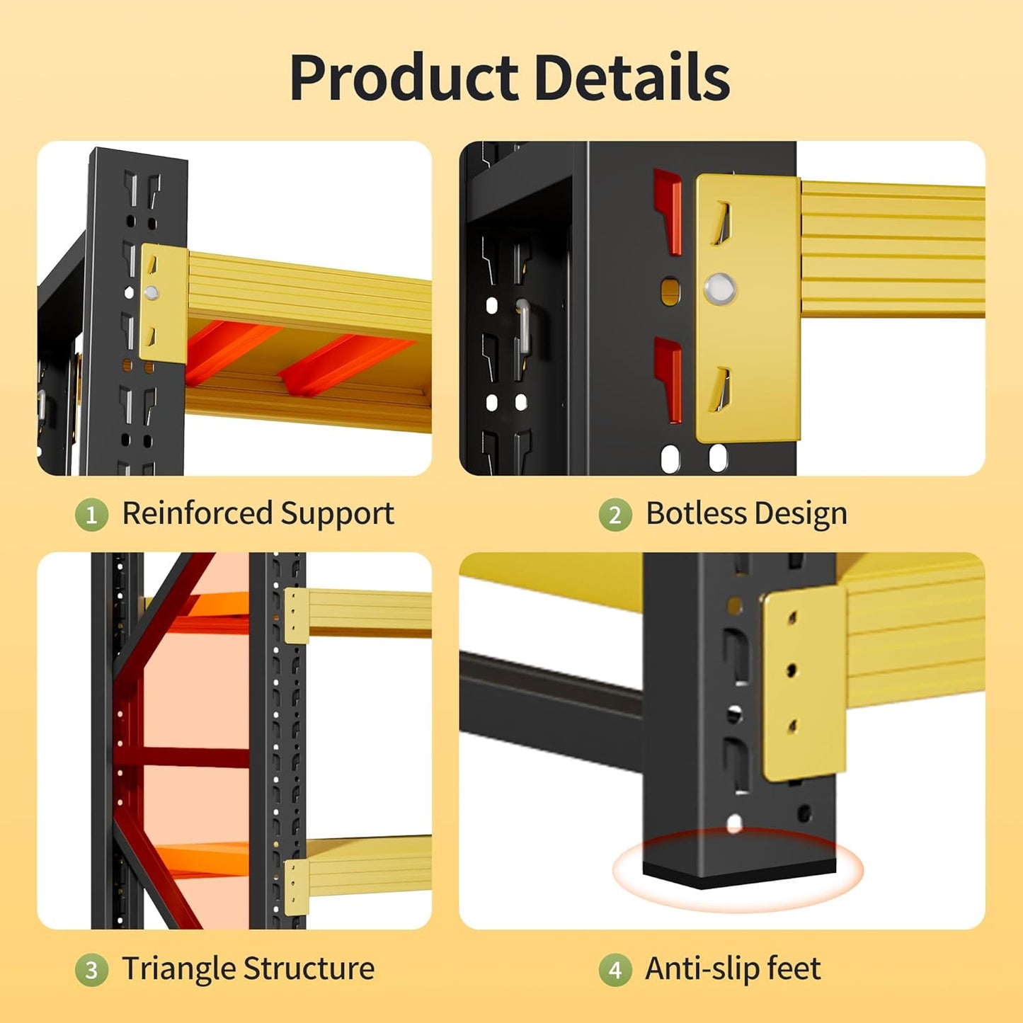 Garage Shelving Unit, 4 Tier Heavy Duty Racks, Easy Assembly, Metal Racks with Adjustable Shelves, 3000 LBS Load Capacity,for Warehouse,Basement (Black, 23.6" D x 47.2" W x 78.7" H)