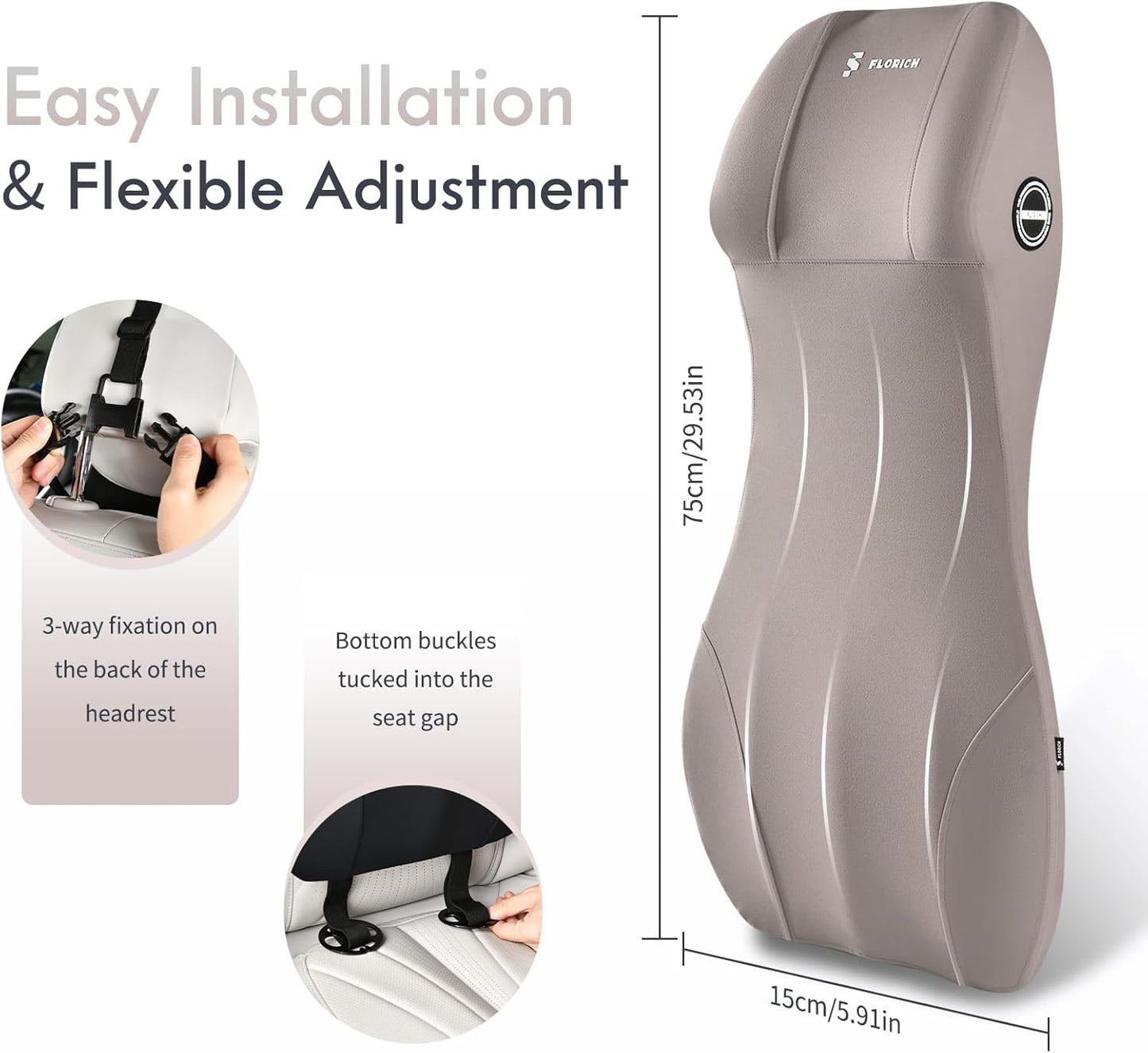 FLORICH Lumbar Support Pillow and Car Neck Pillow Memory Foam Integrated Lumbar Support Cushion with Headrest Pillow Ergonomic Car Seat Back Support for Head Waist Support Sciatica Pain Relief, Gray