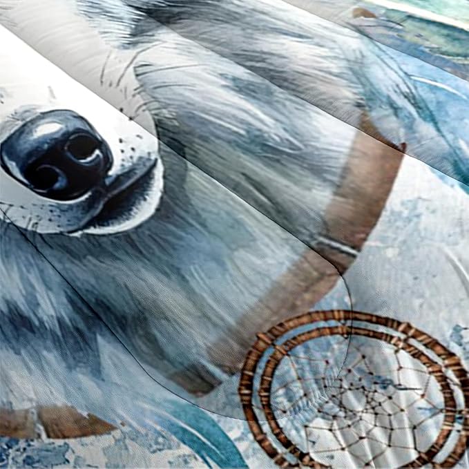 White Wolf Comforter Set Twin Dreamcatcher Wolves Safari Animal Bedding Set with 1 Pillowcase
