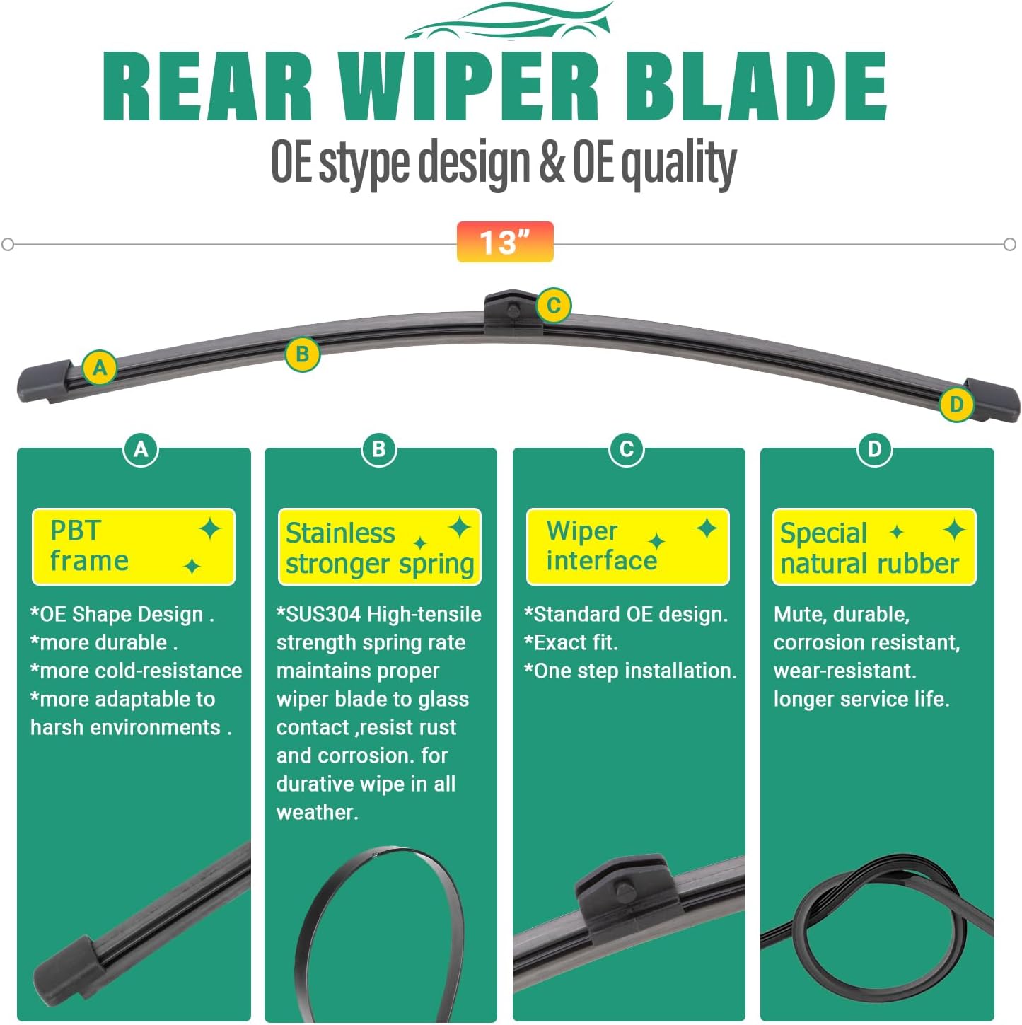 26" 16" 13" Windshield Wiper Blades Replacement for BMW X1 2016 2017 2018 2019 2020 2021 2022 Premium All Weather Front Rear Wipers Set - OEM Quality (Pack of 3)