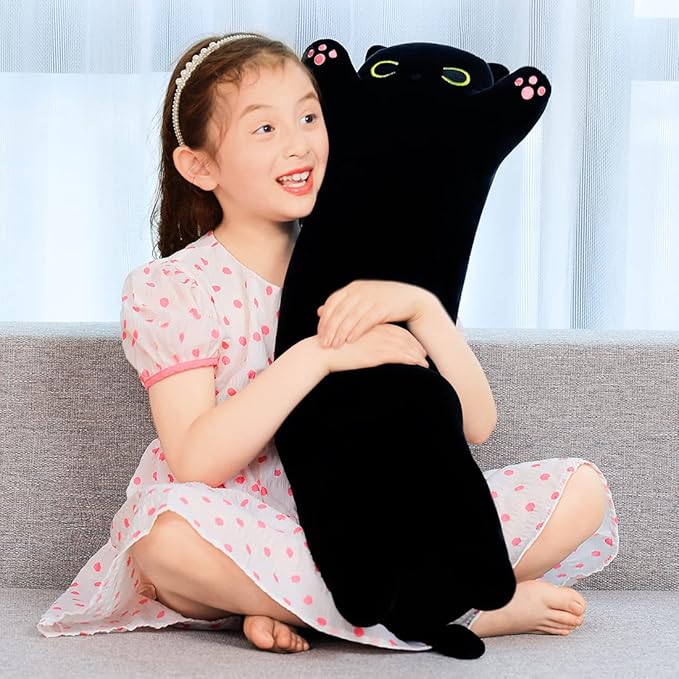 Black Cat Plush Toy Soft Long Cat Pillow Plushies Doll Stuffed Animal Plush Body Pillow Black Sesame Meowchi Sofa Throw Pillow Decoration Gift for Kids Girl, 70cm/27.5inch