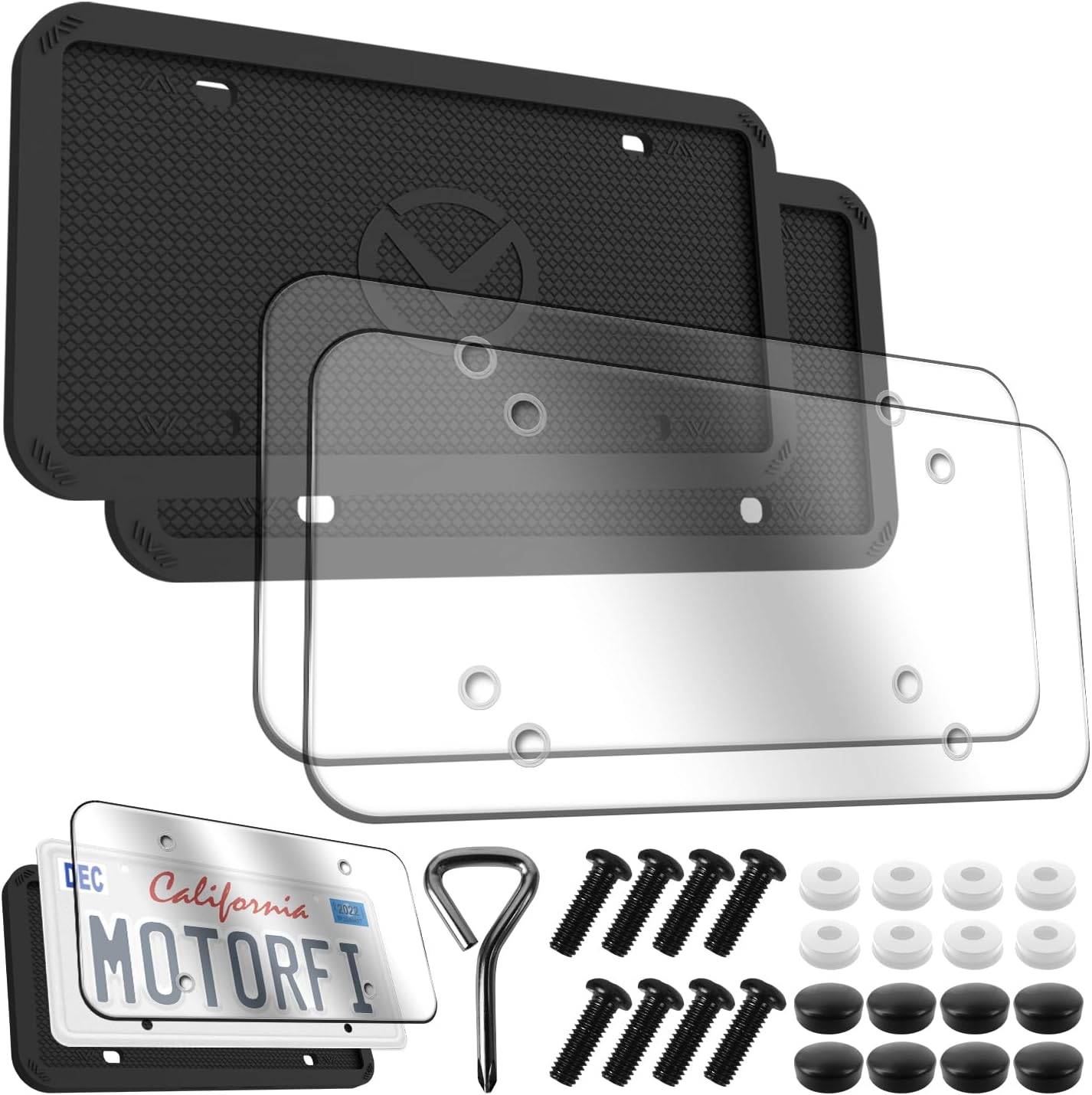 2 Pcs Silicone License Plate Frames with Polycarbonate Covers, Rust-Proof, Weather-Resistant, Easy Installation, Premium License Plate Protector for Cars with 2 Drainage Holes