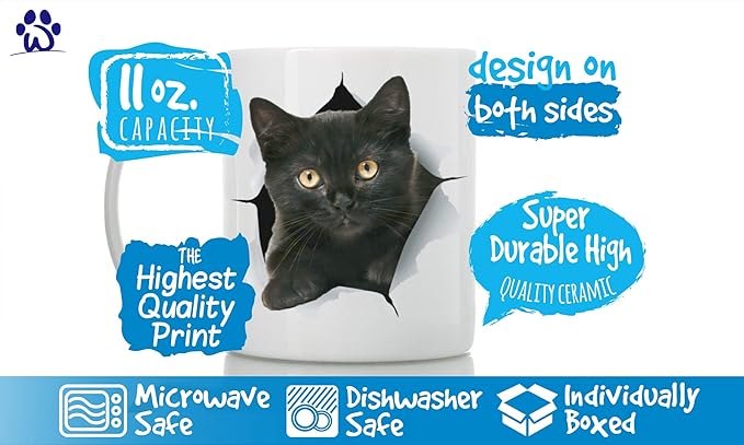 Winston & Bear Funny Black Kitten Coffee Mug - Funny Ceramic Coffee Mug Gift for Cat Lovers - Cute Novelty Cat Themed Cup for Men and Women (11oz)