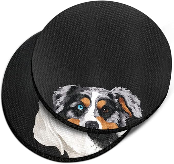 WIRESTER, Merle Aussie Australian Shepherd Dog, White Labrador Retriever Dog Design Absorbent ROUND Fabric Felt Neoprene Car Coasters for Drinks (2.87 inches), 2pcs Set