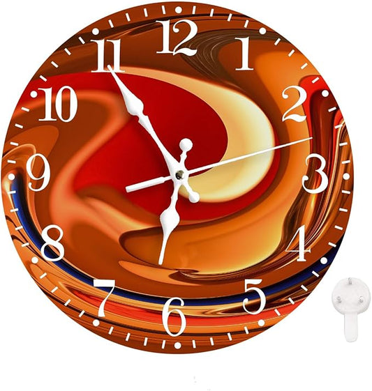 Ansouyi Round Wall Clock Battery Operated Clocks Wallclock 10 Inch,Abstract Orange and Red Swirls Design Silent Non Ticking Wall Clock for Living Room,Kitchen,Home,Bathroom,Bedroom,Office or School
