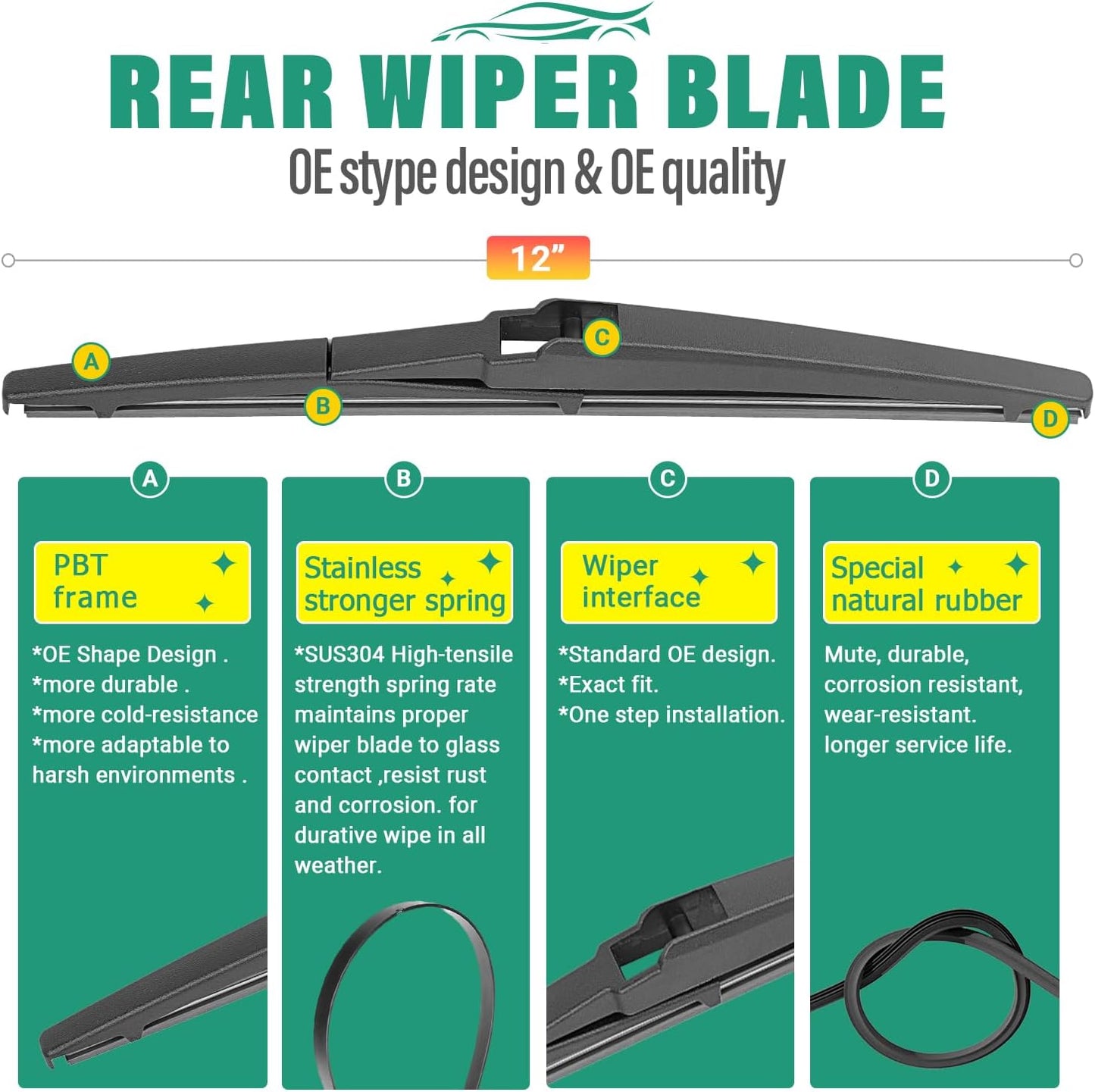 26" 20" 12" Windshield Wiper Blades Replacement for Hyundai Palisade 2020 2021 2022 2023 2024 2025 Premium All Weather Front Rear Wipers Set - OEM Quality (Pack of 3)