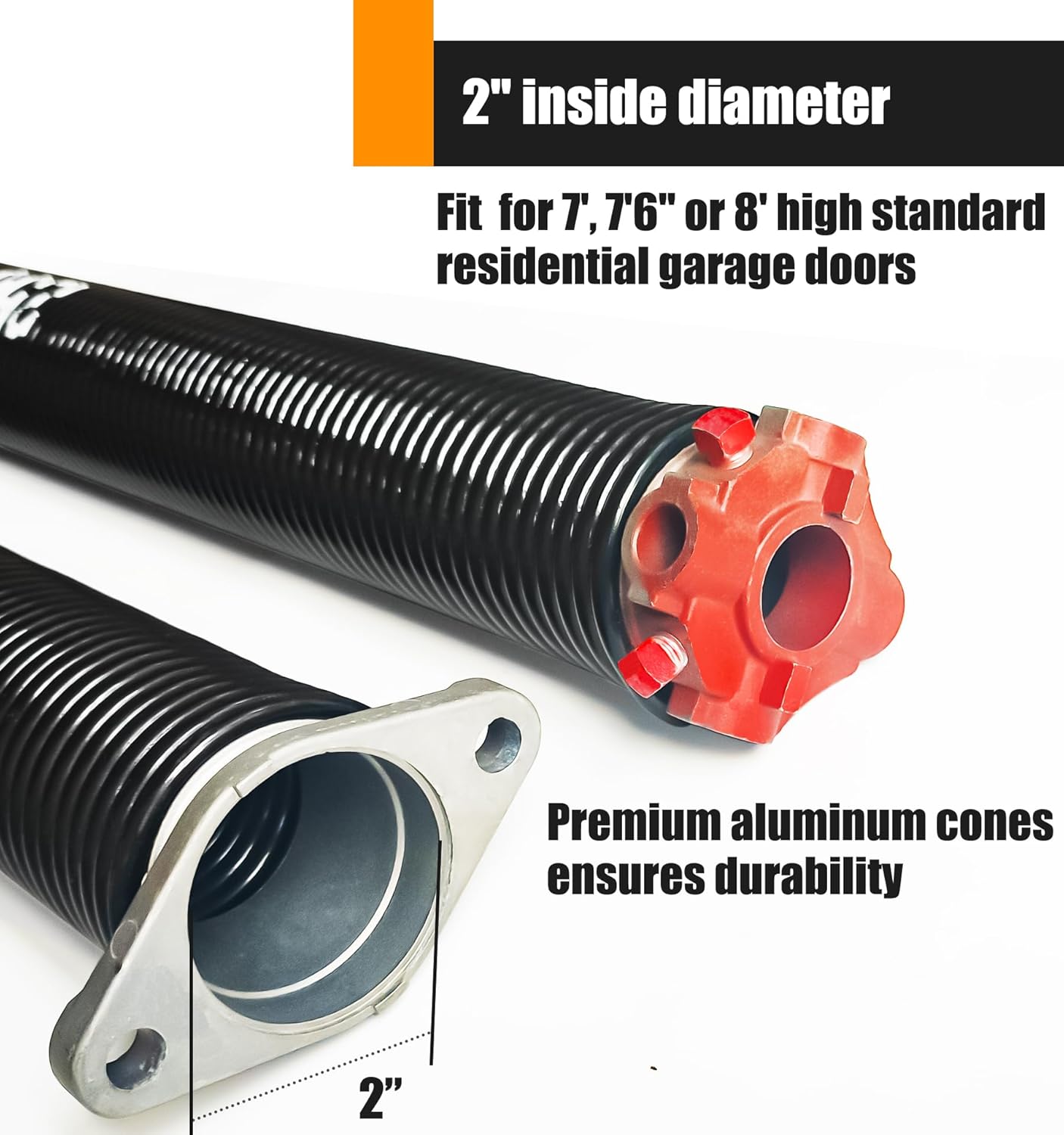 Garage Door Torsion Spring Set, Pair of 2" Electrophoresis Coated Garage Door Spring Replacement with 2 Non-Slip Winding Bars and Bearing, Minimum 16000 Cycles (.225x2x24")