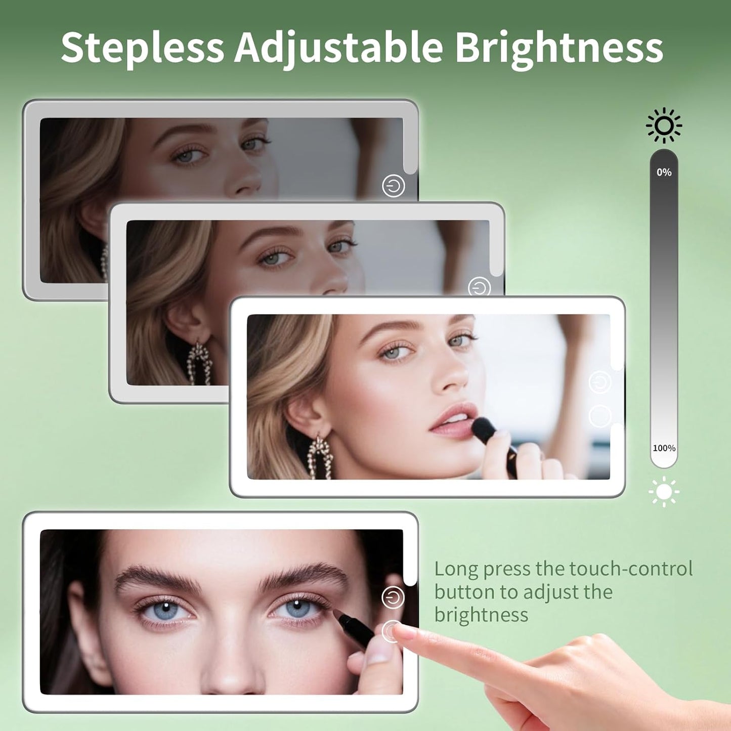 2 Pcs Car Sun Visor Vanity Mirror,Dimmable Rear View Visor Makeup Mirror with 3 Light Modes,Black