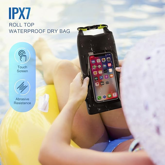 Waterproof Dry Bag,Roll Top Waterproof Backpack Phone Case Pouch for Travel,Kayaking,Rafting,Camping,Surfing,Boating,Hiking,Beach and Fishing (2 L Black+Green)