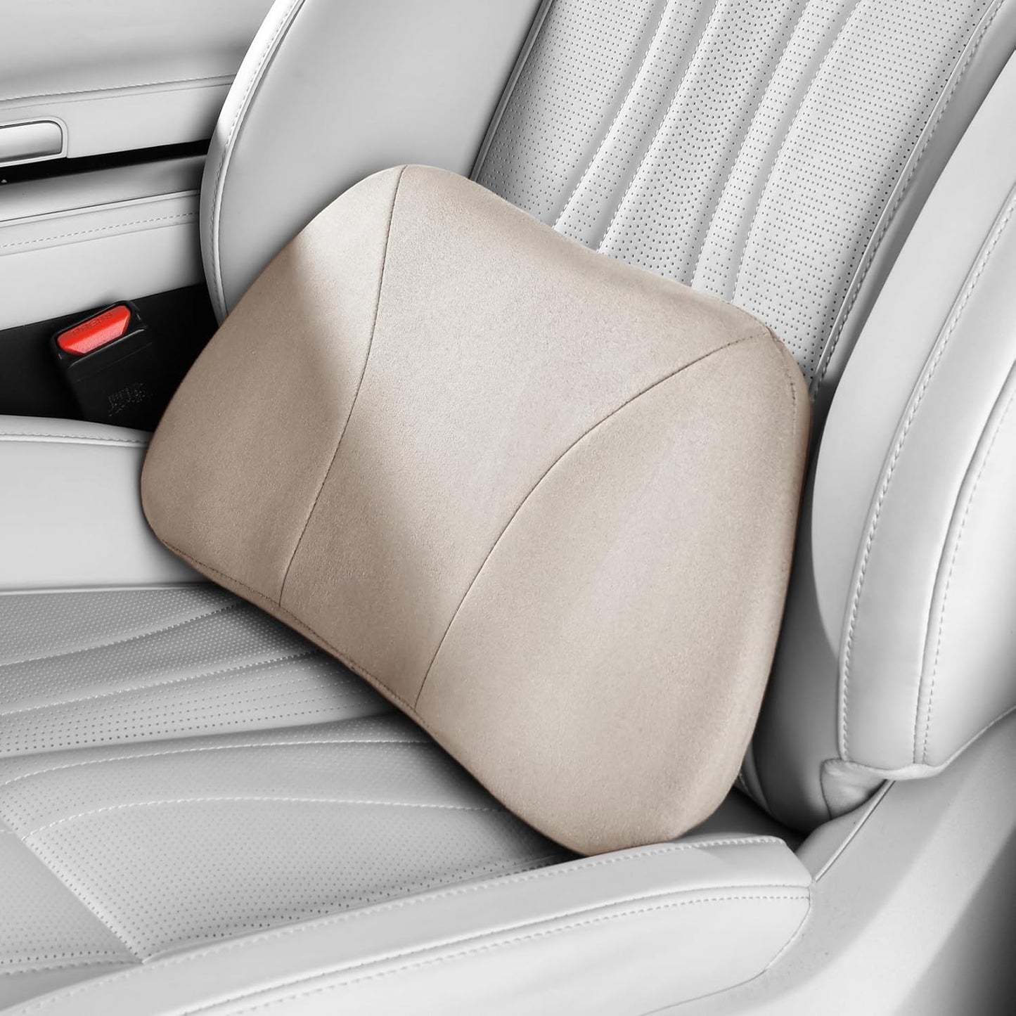 1P Lumbar Support Pillow,15.5x8.7 Memory Foam,Superfiber Suede,Drive car Back Pillows,seat,Office,Rest,Improve Posture(Off-White)