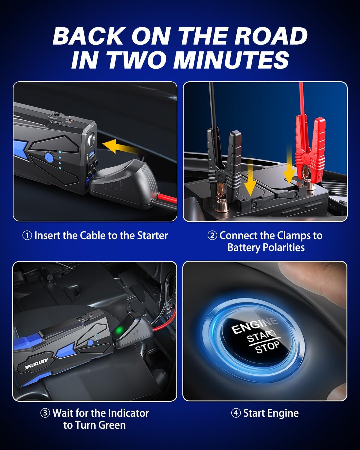 AUTOONE 6000A Car Battery Jump Starter Up to All Gas & 12L Diesel Engine, Car Battery Jumper Starter Portable 12V Jump Box with USB Output, Storage Case, LED Flashlight