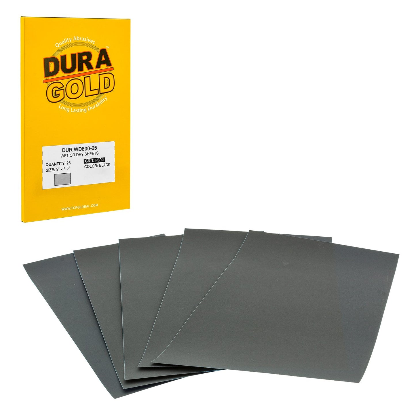 Dura-Gold Premium 800 Grit Wet or Dry Sandpaper Sheets, 5-1/2" x 9", Box of 25 - Car Color Sanding, Detailing, Polishing Automotive, Woodworking Wood Furniture, Metal Finishing, Hand Sand Block Sander