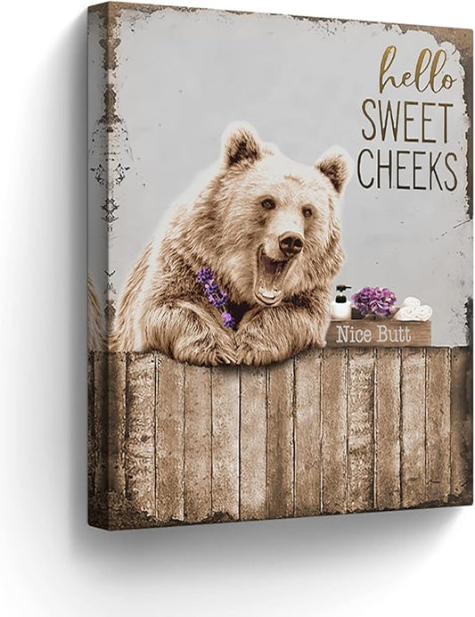 Bears Bathroom Decor Wall Art Funny Bear Pictures Wall Decor Farmhouse Bear Bathroom Painting for Bathroom Toilet Cute Bears Prints Artwork Framed 12"x16"