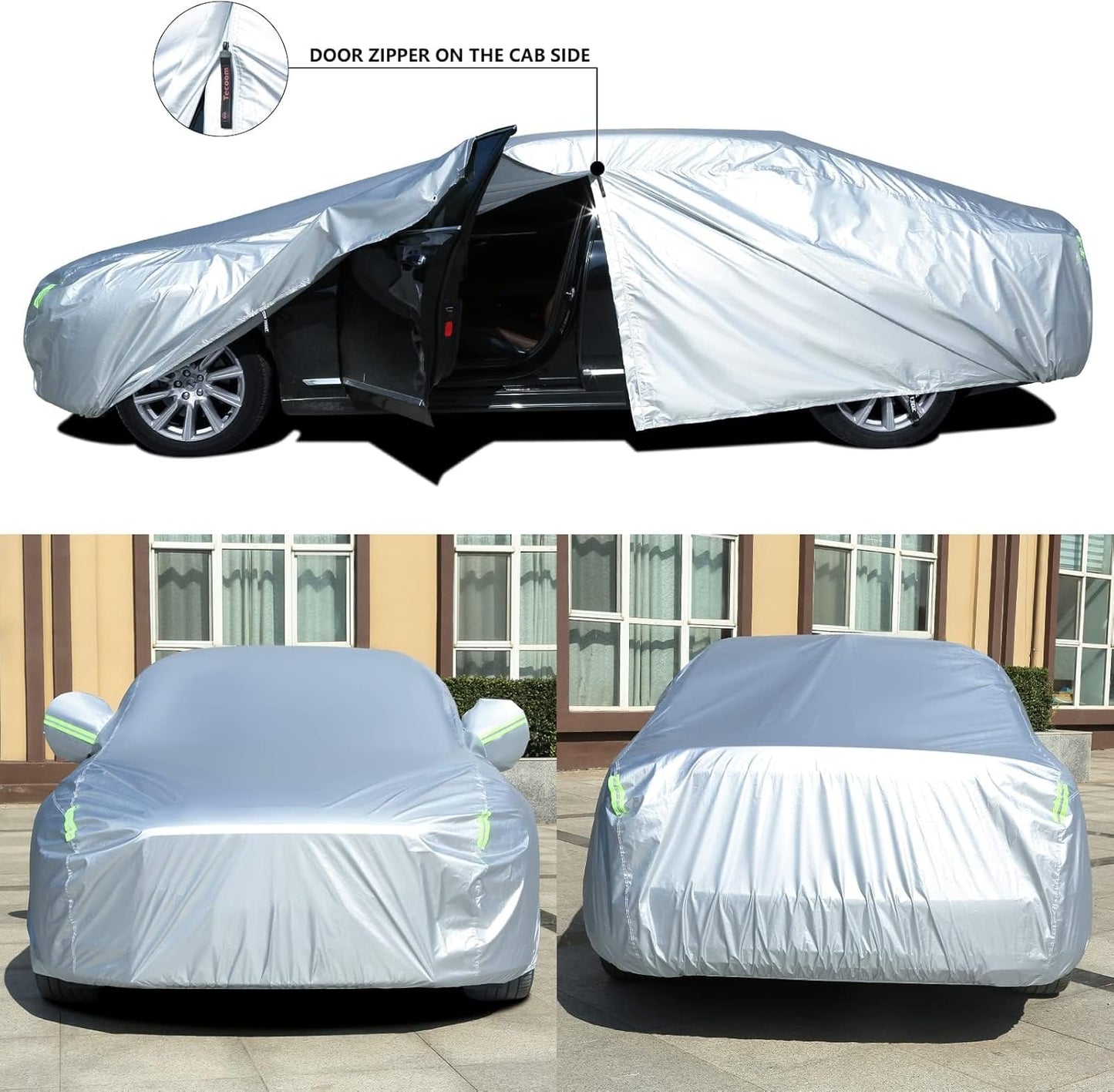 Tecoom Car Cover Waterproof All Weather for Automobiles, Light Shell Waterproof UV-Proof Windproof Design Car Cover with Zipper Storage and Lock for All Weather Indoor Outdoor Fit 191-200 Inches Sedan