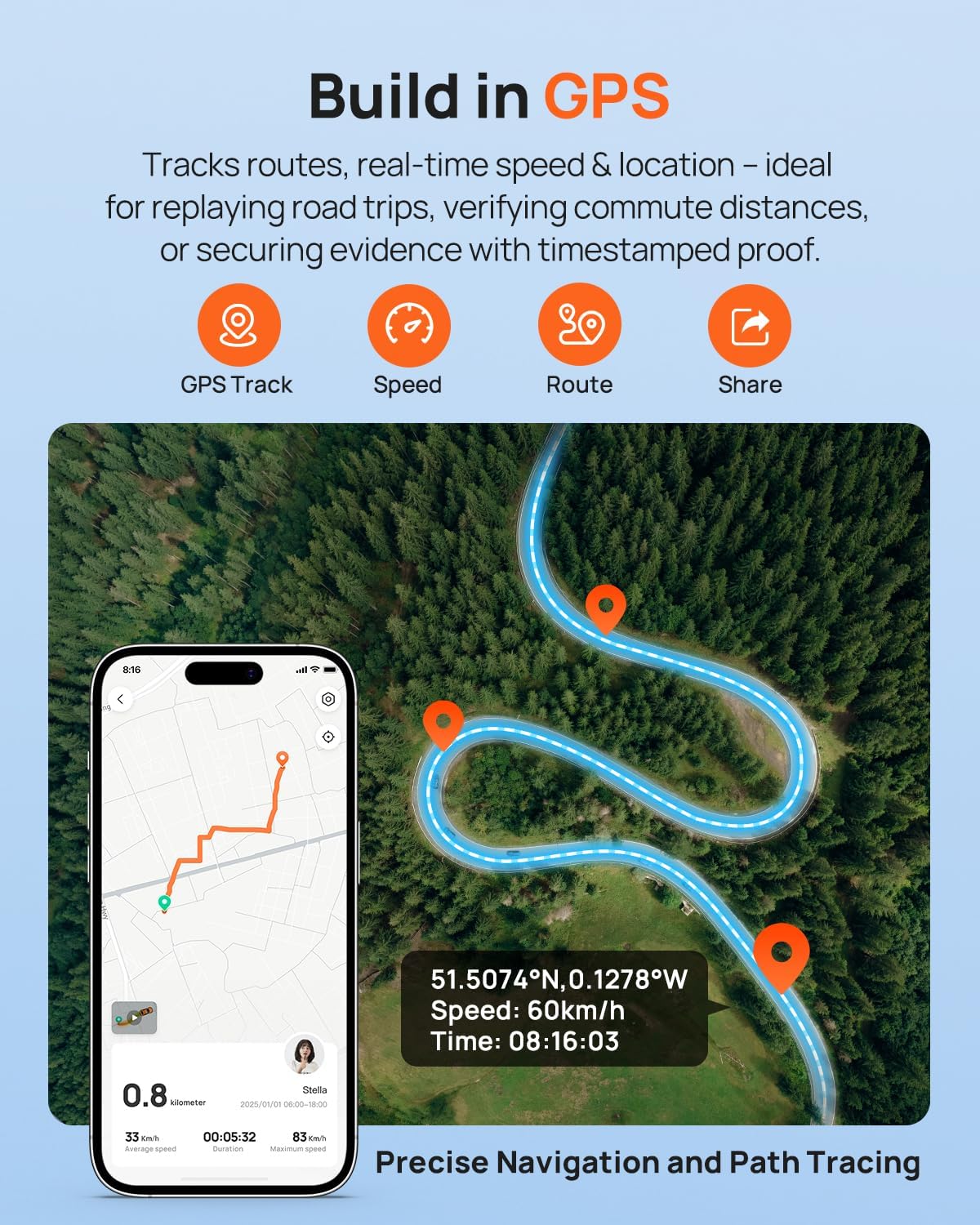 70mai Dash Cam Front and Rear - 2.5K+1080P Dual Dash Camera with HDR, Super Night Vision, F1.55 Aperture, 24H Parking Mode, Built-in Wi-Fi & GPS, G-Sensor, Loop Recording, 64GB Card Included (A410)
