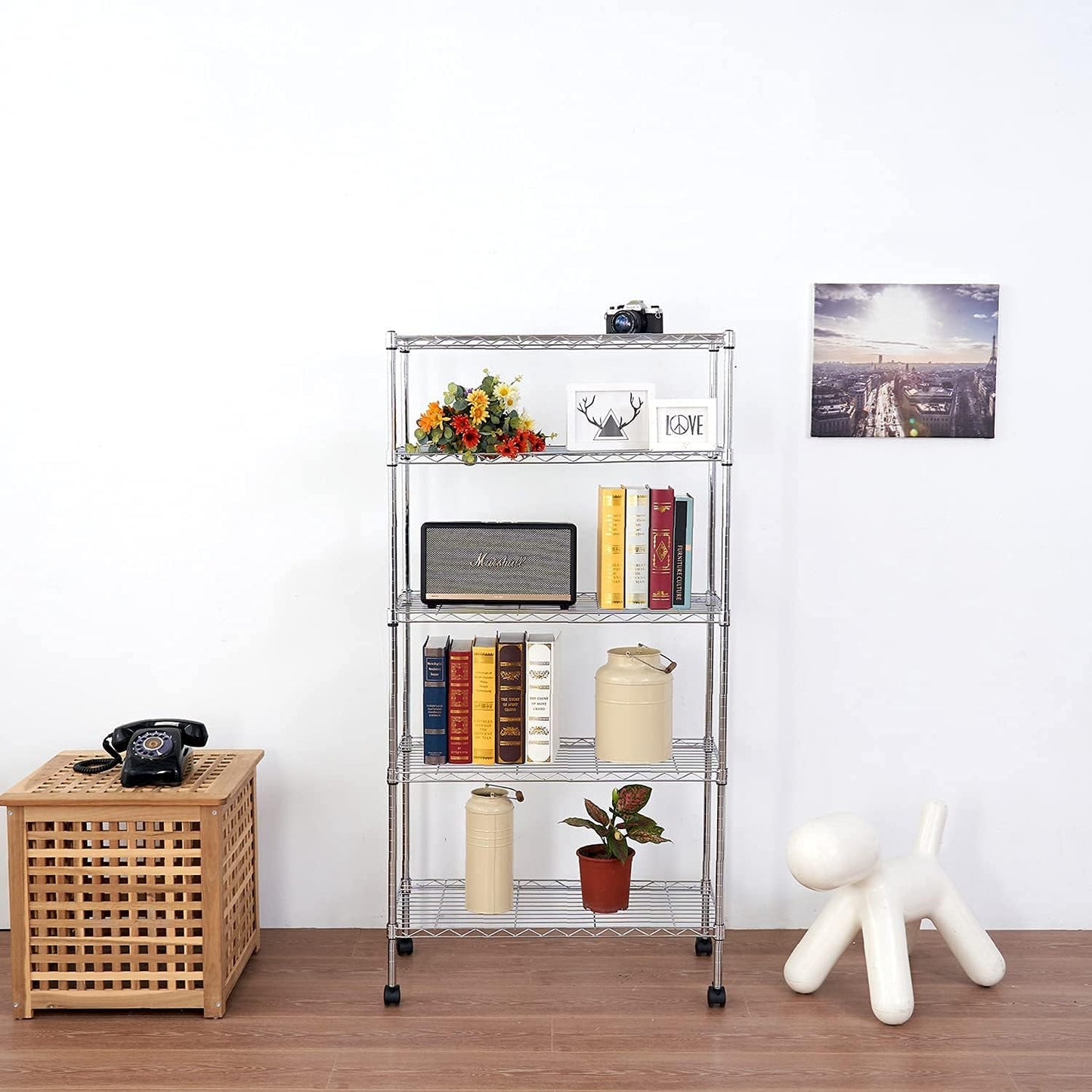 Displays By Jack 5 Tier Heavy Duty Wire Shelving Unit Storage Rack for Products Plant Pantry, Garage, Laundry Racks Durable Shelf Organizer Shelves Stand 14" W x 30" L x 60" H, Chrome