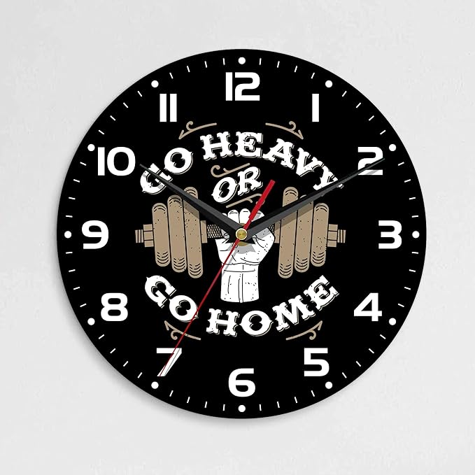 Wall Clock, 10 Inch Silent Non-Ticking Home Kitchen Decor, Battery Operated for Bathroom Bedroom Living Room Office(Gym Quotes)
