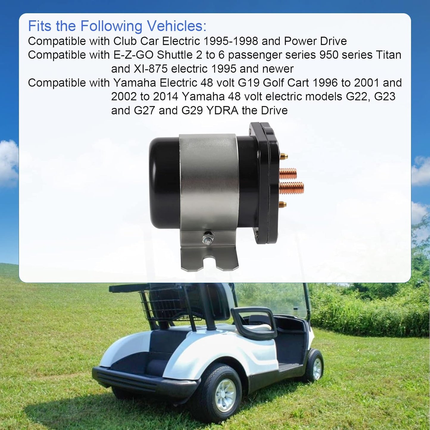 Heavy Duty 48V 4 Terminal Solenoid Heavy Duty 48V Solenoid Relay Switch Replacement For Club Car EZGO Yamaha Electric G19 Power Drive #586 Series Replace JR1-H1950-00 73231-G01