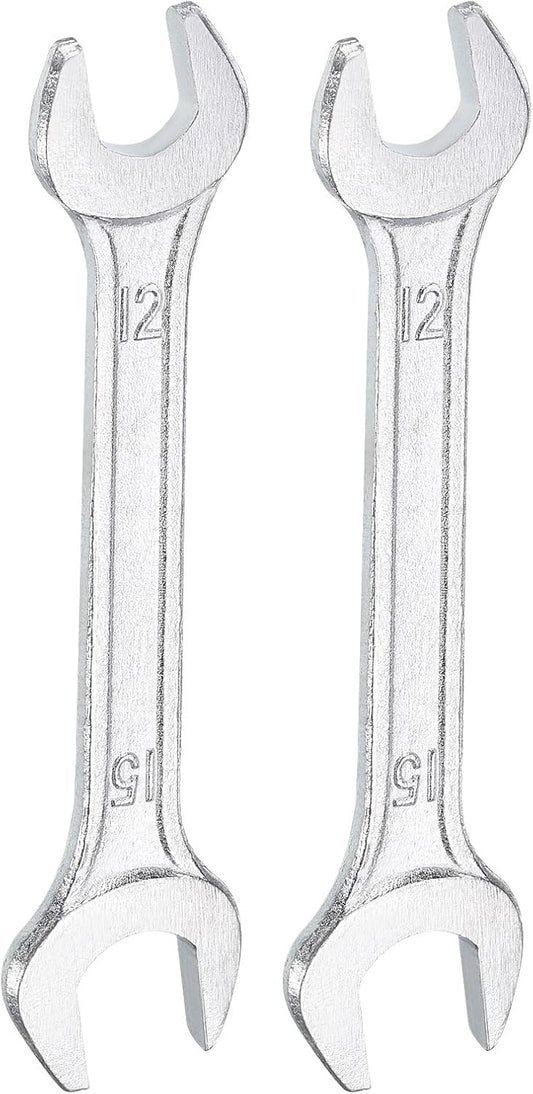HARFINGTON 2pcs Double Open End Wrench 12mm x 15mm Metric 15 Degree Offset Angle Small Flat Head Wrench Galvanizing Open Ended Spanner for Automotive Repair Furniture Assembly
