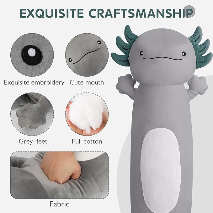 22 inch Cute Giant Grey Axolotl Plush Soft Body Pillow, Large Axolotl Stuffed Animals Toy, Squishy Plushies Gifts for Kids Boys Girls Birthday