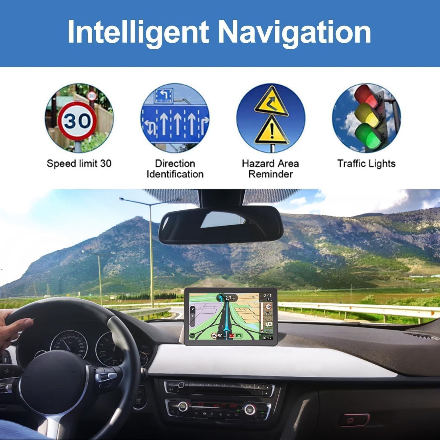 GPS Navigator for Car Truck RV, Latest 2025 Map, 9 inch Touch Screen Real Voice Spoken Turn-by-Turn Direction Reminding Navigation System for Cars, Vehicle GPS with Speed and Red Light Warning