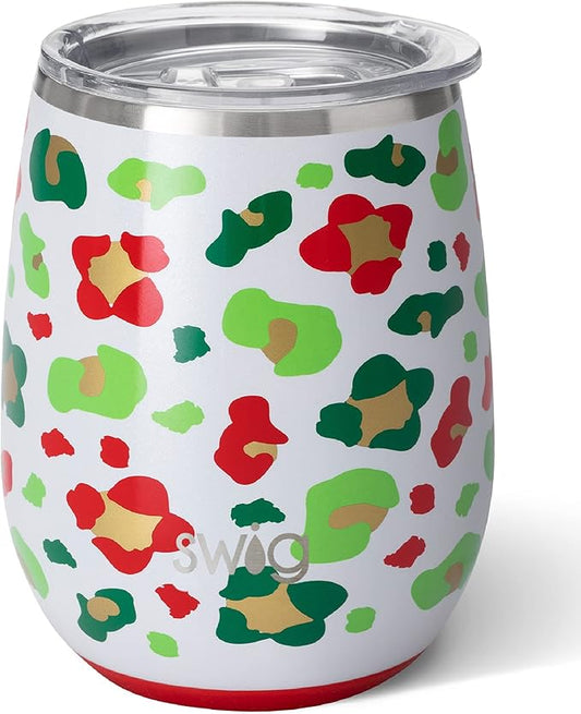 Swig Life 14oz Insulated Wine Tumbler with Lid | 40+ Pattern Options | Dishwasher Safe, Holds 2 Glasses, Stainless Steel Outdoor Wine Glass (Jingle Jungle)