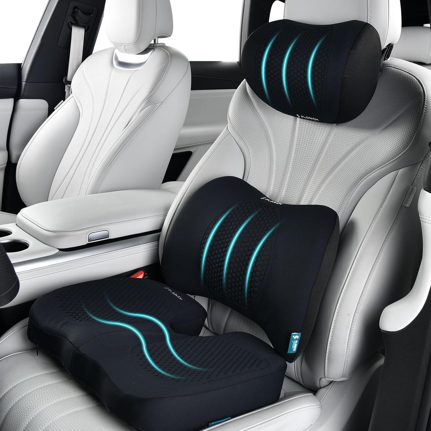 FLORICH 3 PCS Seat Cushion for Carseat Lumbar Support Pillow Car Neck Headrest Pillows Memory Foam Seat Pads Pressure Relief Back Cushion for Office Chair(Black)