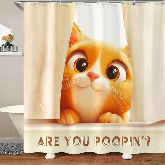 Yeoiat are You Pooping Shower Curtain Funny Shower Curtain Cute Shower Curtains for Bathroom Fun Shower Curtain Set with 12 Hooks Cat-04 72×72 Inches