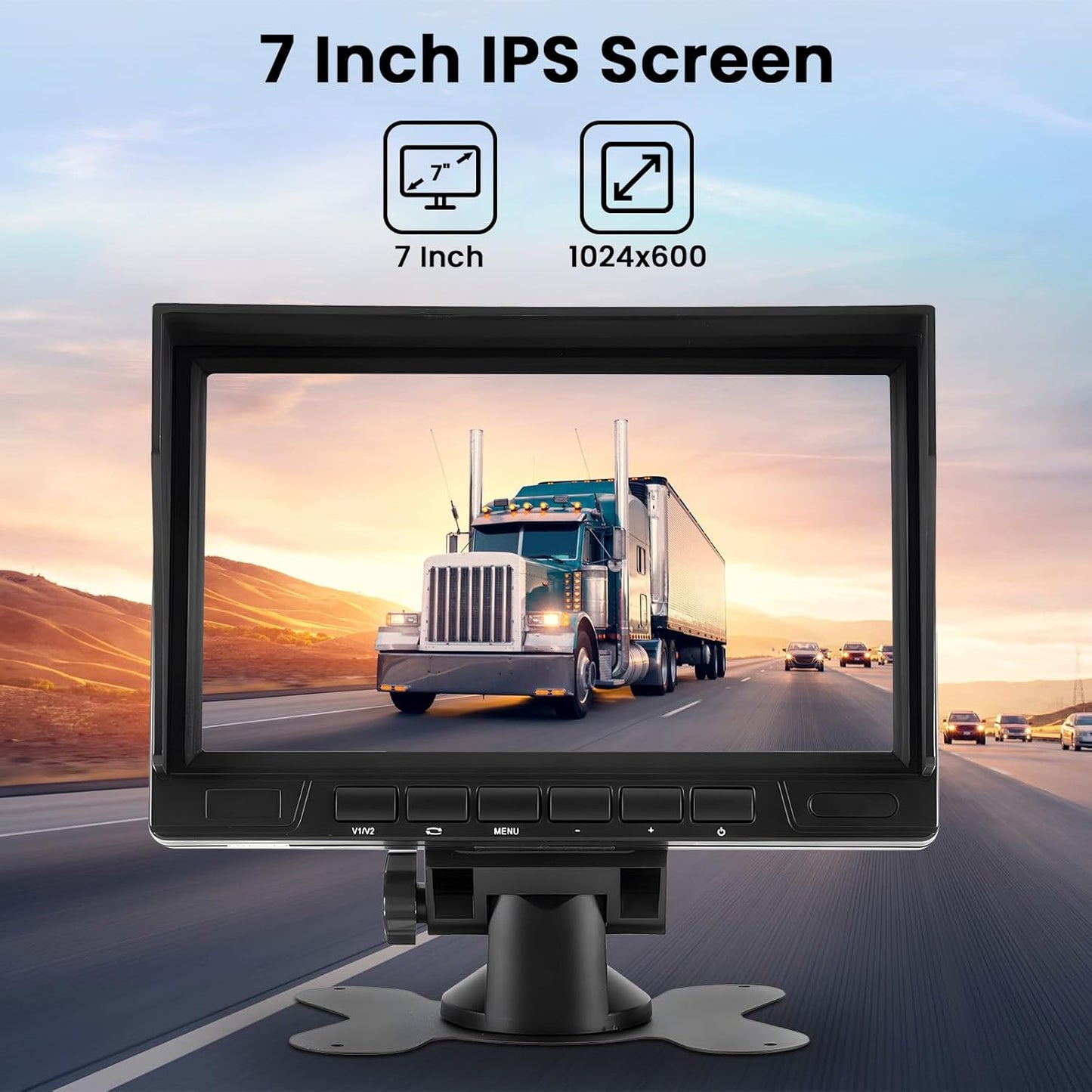 Hikity Dual Backup Camera Monitor Kit, 7'' 1080P RV Reverse Camera System for Trucks, SUV, Bus, Pickup, Plug & Play, Night Vision, Wide Angle, IP69 Waterproof Rear View Camera, (49.2ft Video Cable)